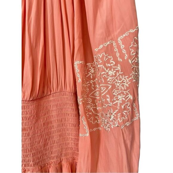 NWT Ramy Brook Peach Orange Long Embroidered Sleeve Ruched Elastic Waist Dress S - Picture 3 of 9